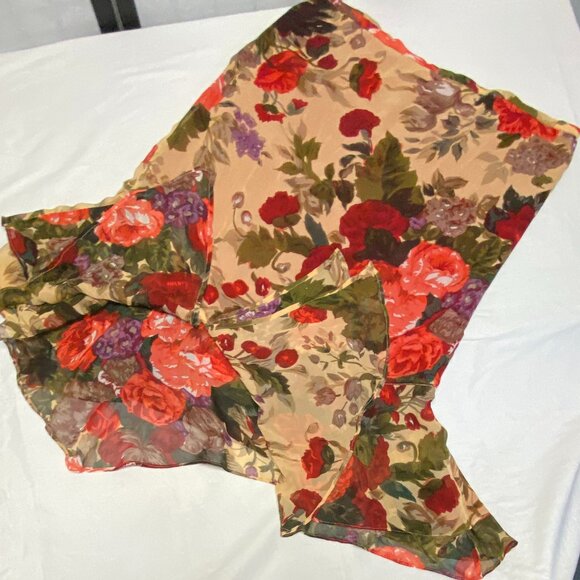 Chicos Design Sheer Lined Flamenco Ruffled Hi Low Asymmetrical Maxi Skirt Floral - Picture 11 of 13